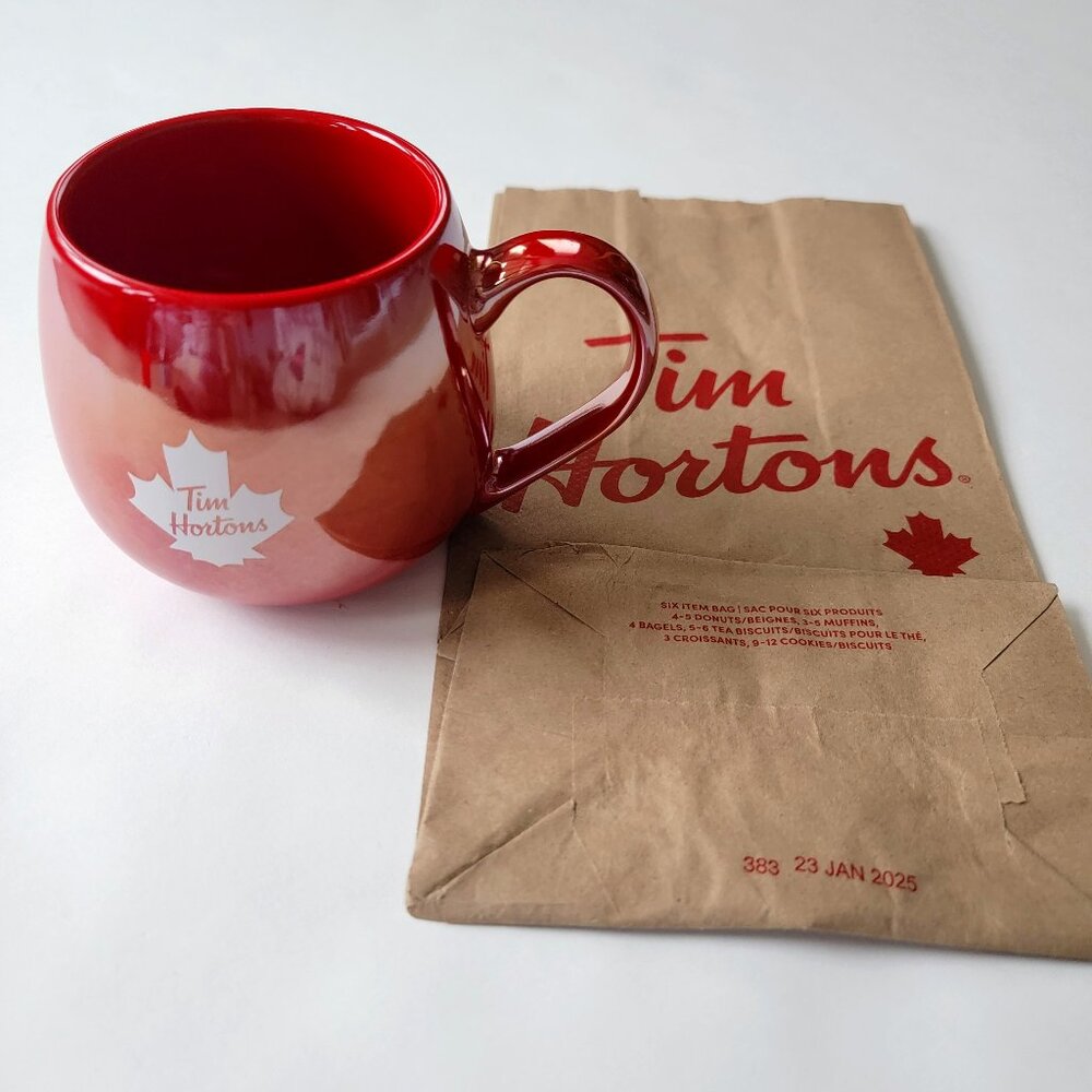 Tim Hortons 2020 Iridescent Red Coffee Tea Mug, 12 Oz Maple Leaf - NEW with bag